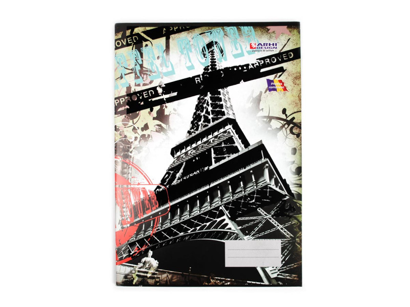 Caiet A4, capsat, 48 file, coperta catifea, liniatura Matematica, Turnul Eiffel - Fotografie 1