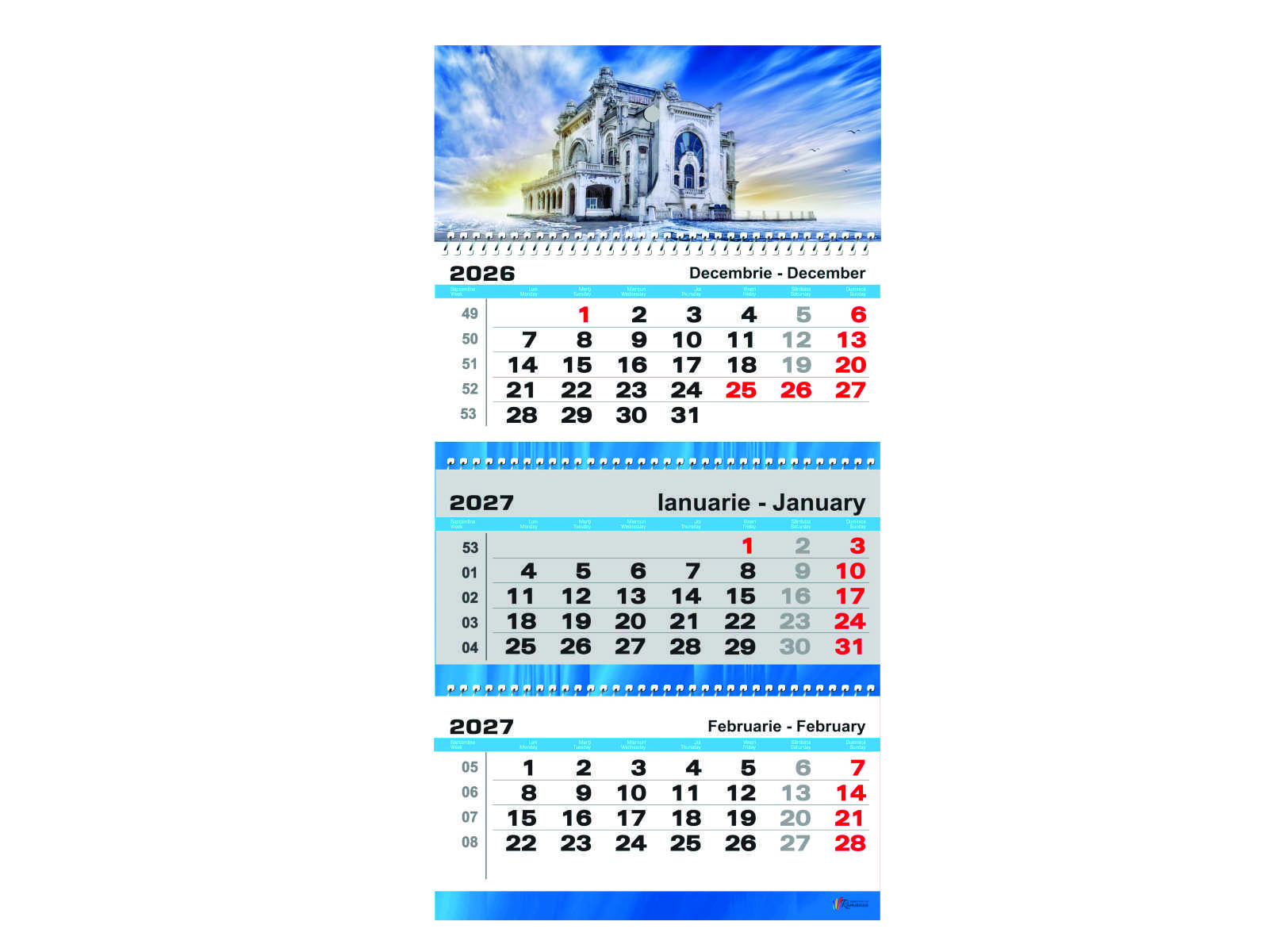 Calendar 2027 de Perete, Triptic XL