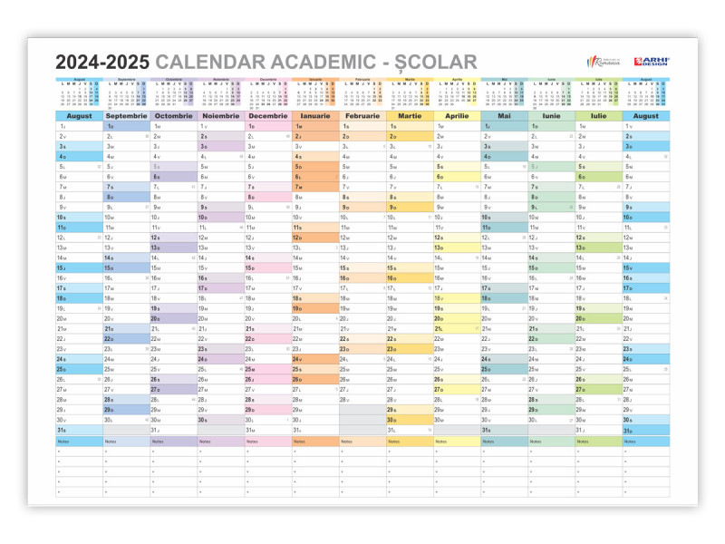 Calendar Planner Academic-Scolar 2024-2025 de perete - 13 luni - Fotografie 1