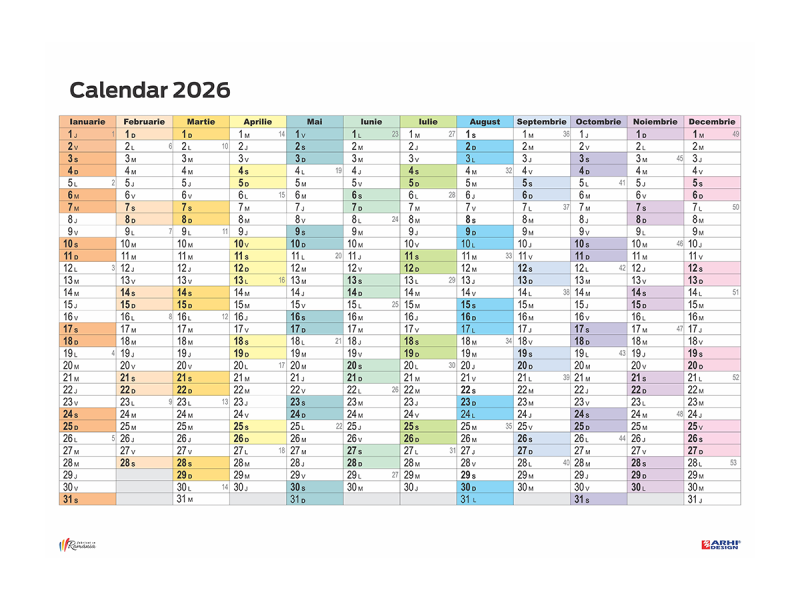 Calendar Planner Anual 2026 de Perete, dim. 63x86 cm - Fotografie 1