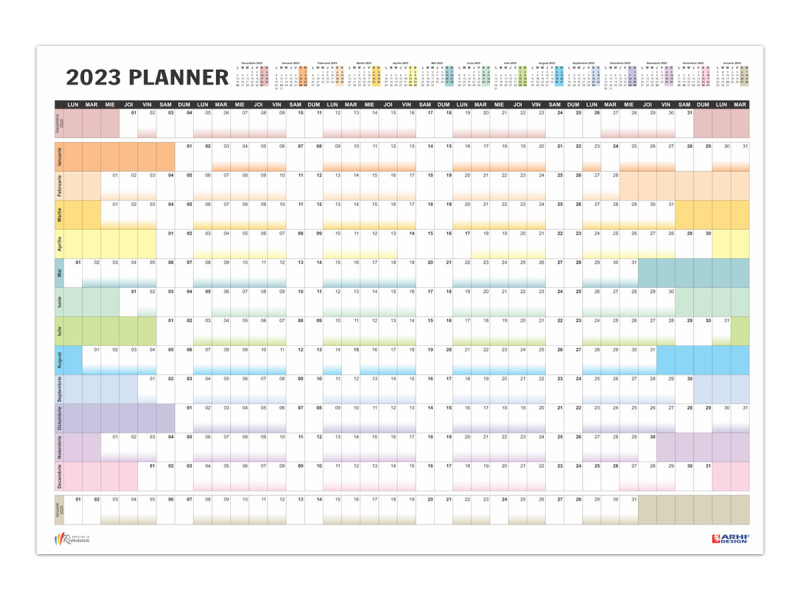 Calendar Planner de perete 2023, 14 luni, dim. 68 x 98 cm - Fotografie 1