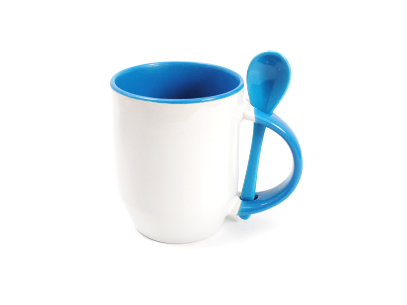Cana ceramica cu lingurita - Albastru, 350 ml - Fotografie 1