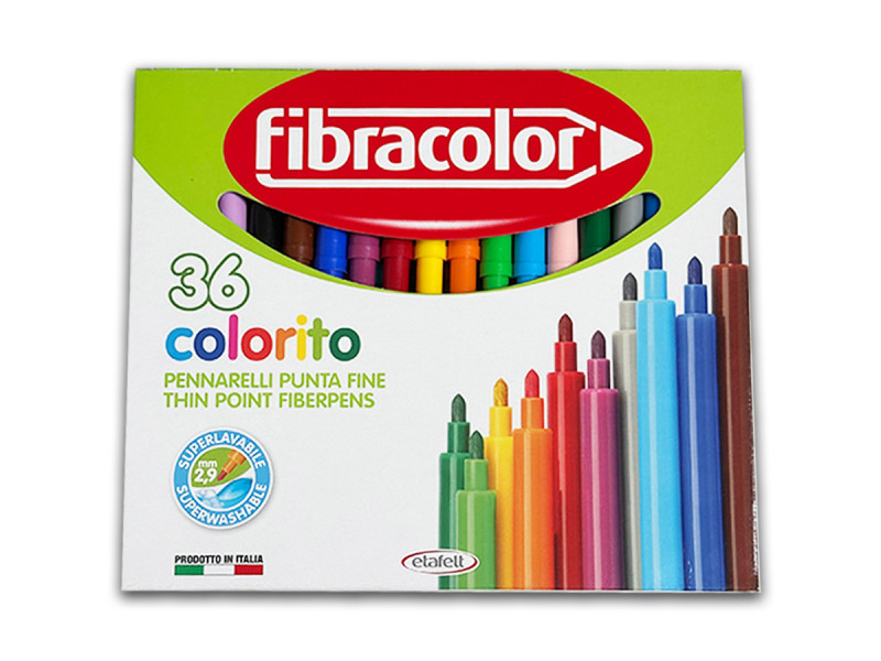 Carioci Fibracolor, 36 culori/cutie, varf subtire - Fotografie 1