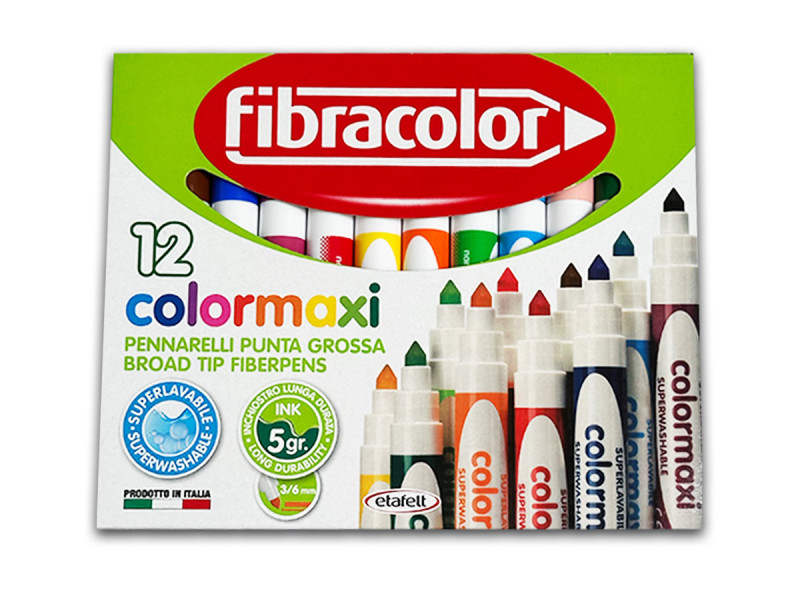 Carioci Fibracolor Colormaxi, 12 culori/cutie, varf gros - Fotografie 1