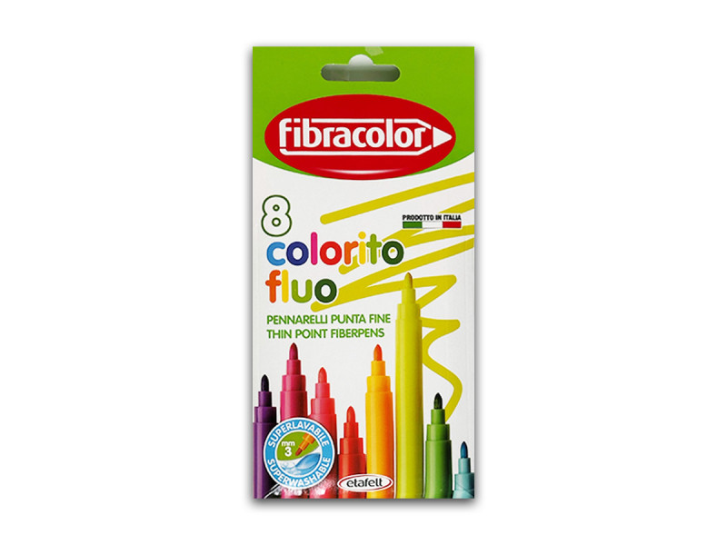 Carioci Fibracolor Fluo, 8 culori/cutie, varf subtire - Fotografie 1