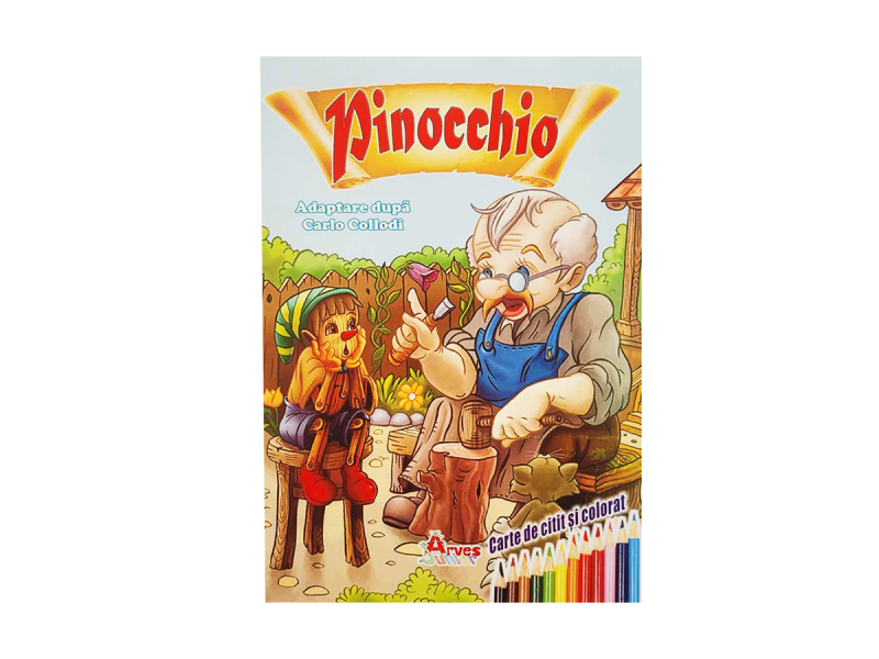 Carte de citit si colorat Pinocchio, 16 pagini, dim. 16.5 x 23.5 cm - Fotografie 1