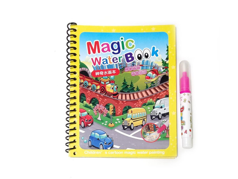 Caiet de colorat cu apa Magic Water Book, model Masini - Fotografie 1