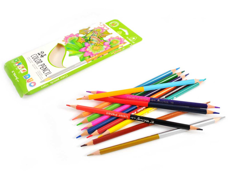Creioane bicolore Yalong, 12 buc, cutie sidefata - Fotografie 2