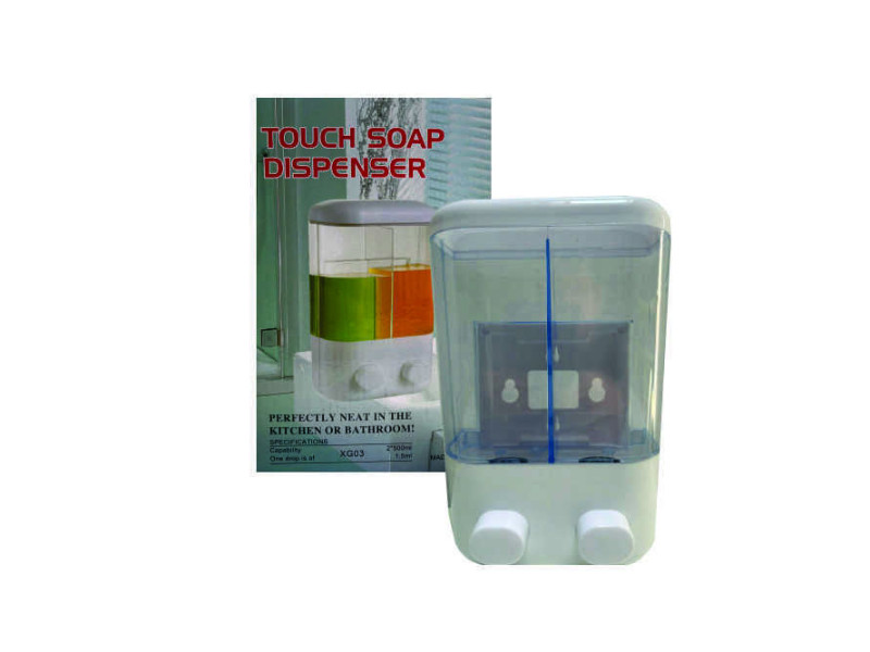 Dispenser doua compartimente sapun si sampon, alb, 2 x 500 ml - Fotografie 1