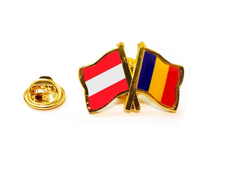 Insigna pin dublu steag Romania si orice steag - bulk - Fotografie 1