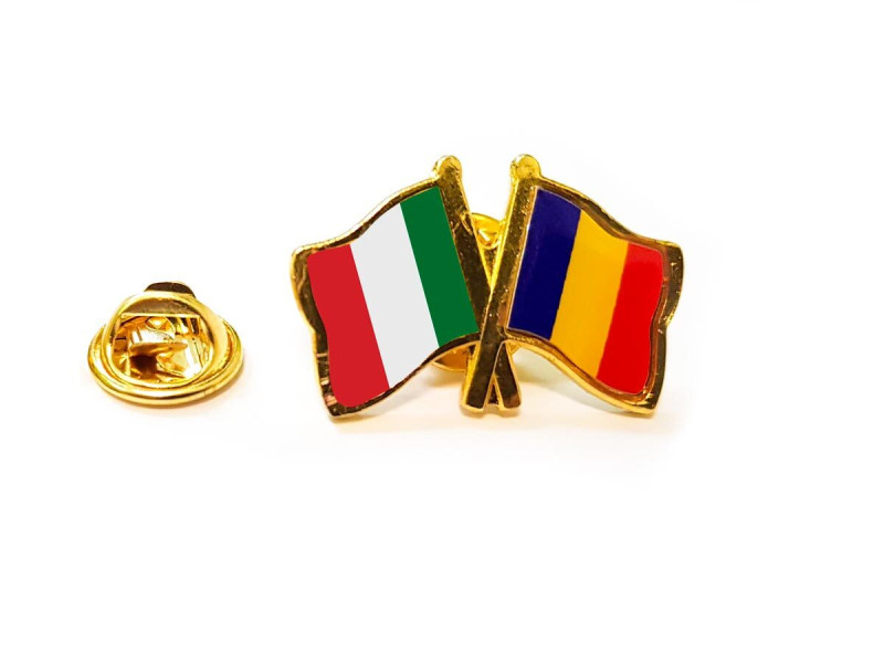 Insigna pin dublu steag Romania si orice steag - bulk - Fotografie 11