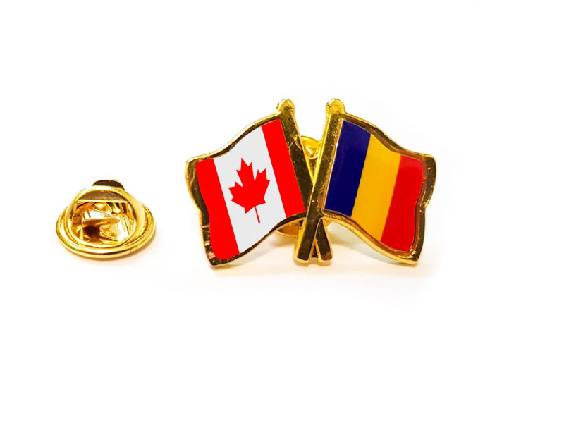 Insigna pin steag Romania si Canada - Fotografie 1