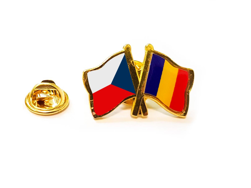 Insigna pin steag Romania si Cehia - Fotografie 1