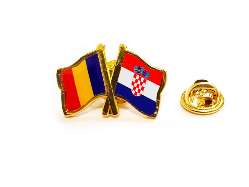 Insigna pin steag Romania si Croatia - Fotografie 1