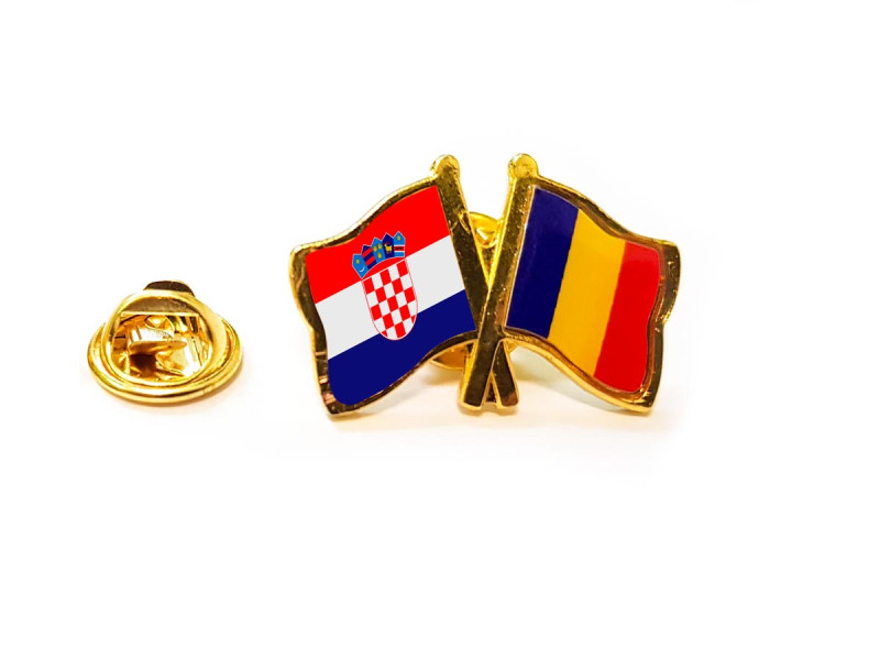 Insigna pin steag Romania si Croatia - Fotografie 1