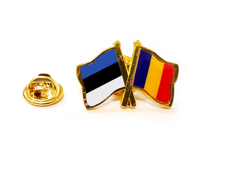 Insigna pin steag Romania si Estonia - Fotografie 1