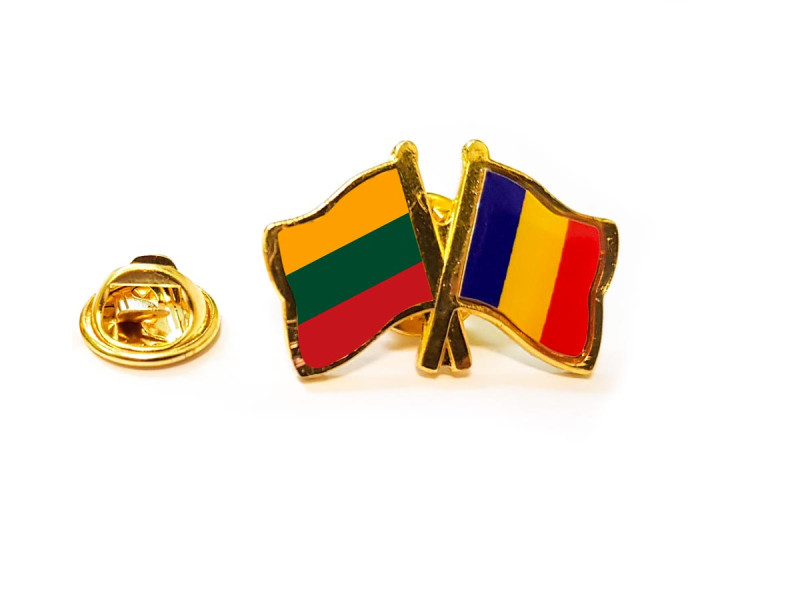 Insigna pin steag Romania si Lituania - Fotografie 1