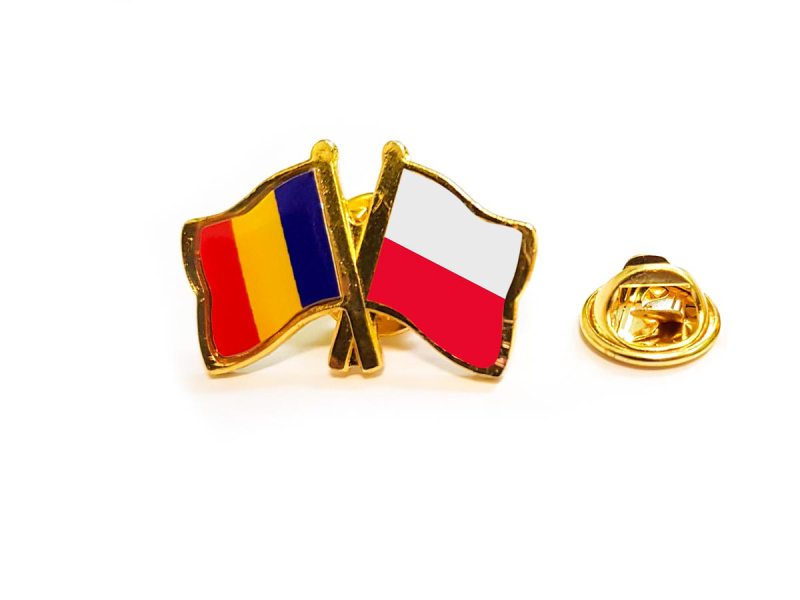 Insigna pin steag Romania si Polonia - Fotografie 1