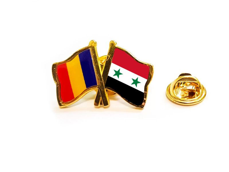 Insigna pin steag Romania si Siria - Fotografie 1