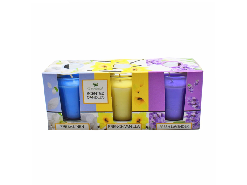 Lumanari parfumate, Lavanda, Vanilie, Linen, 3 buc/set, 10h - Fotografie 1