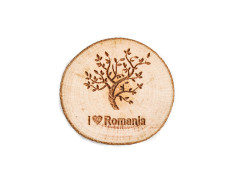Magnet suvenir rotund din lemn - I love Romania
