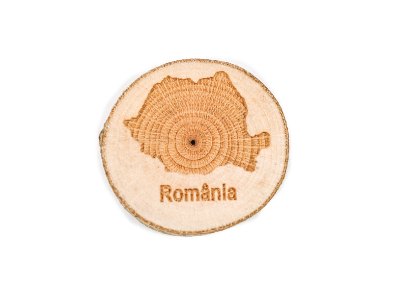 Magnet rotund din lemn - Romania - Fotografie 1