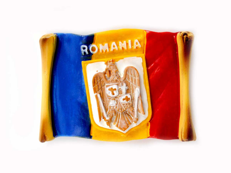 Magnet steag Romania cu stema - Fotografie 1