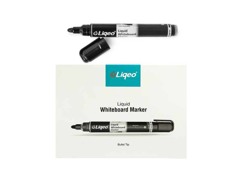 Marker lichid SET Whiteboard Liqeo pentru tabla, varf rotund NEGRU - 12 buc/set - Fotografie 1