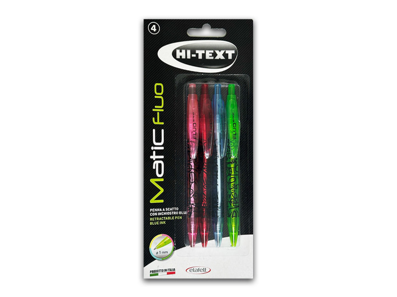 Pix Hi-Text retractabil 906 Matic Fluo, 4 culori/blister, cerneala albastra - Fotografie 1