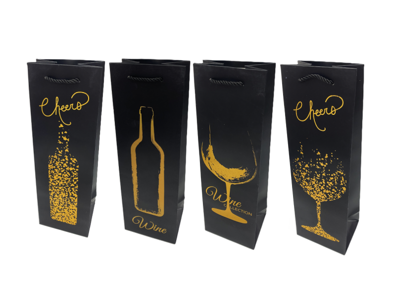 Punga cadou pentru sticla Gold Sketch, dimensiune 11,5*35*9 cm - Fotografie 1