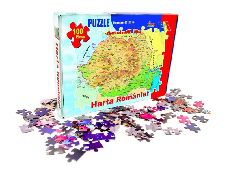 Puzzle 100 piese - Harta Romaniei - Fotografie 1