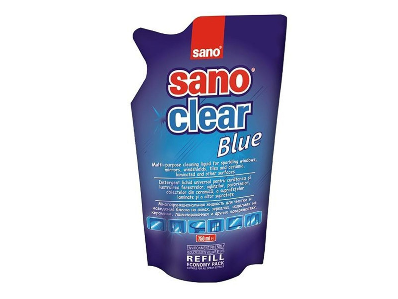 Sano Clear Blue - Rezerva 750 ml, detergent geamuri - Fotografie 1