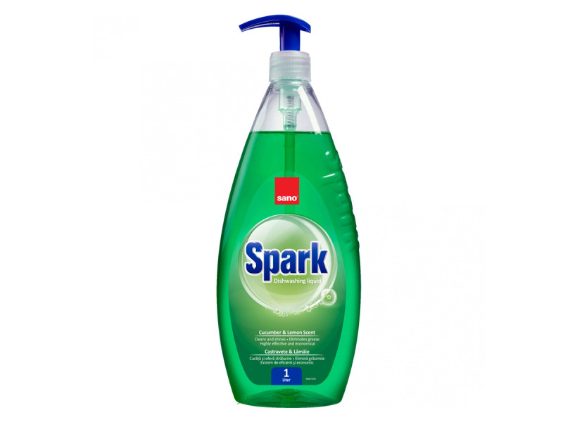 Sano Spark, detergent lichid de vase Castravete, 1L - Fotografie 1
