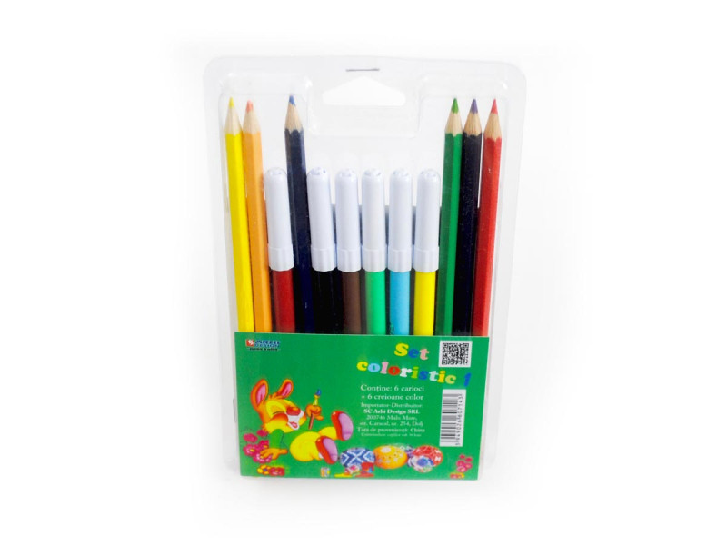 Set Coloristic, 6 creioane colorate si 6 carioci - Fotografie 2