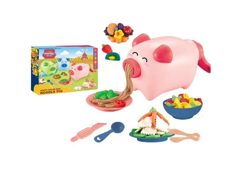 Set plastilina 5 culori cu accesorii si porcusor Happy Colour Mud Noodle Pig - Fotografie 2