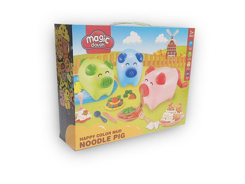 Set plastilina 5 culori cu accesorii si porcusor Happy Colour Mud Noodle Pig - Fotografie 1
