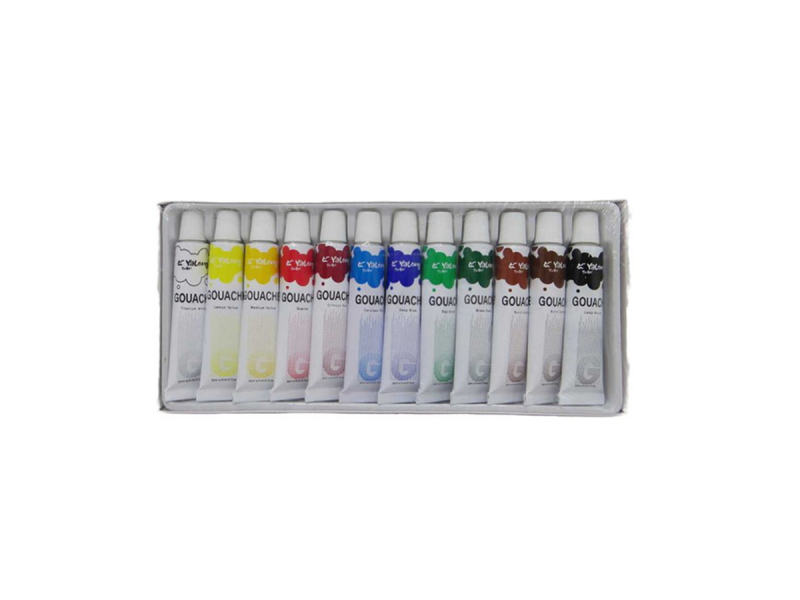 Tempera gouache 12 culori/cutie, tub 12ml - Yalong - Fotografie 2