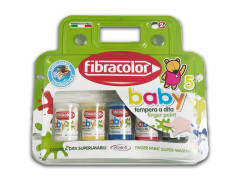 Vopsele Fibracolor pentru degete, super lavabile, tempera bebelusi, 5 culori/cutie